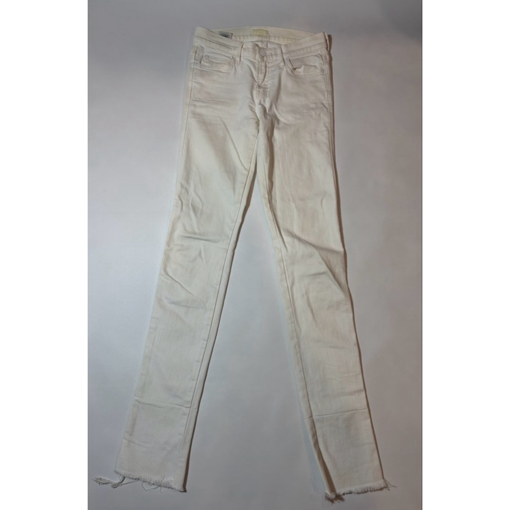 MOTHER Pony Boy Fray Jeans White Denim Raw Hem Slim Leg Made USA 25